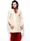 Cream & Maroon Self Brocade Dhoti Kurta