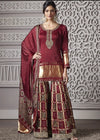 Maroon Gajji Silk Palazzo Suit, Designer Wedding Wear For Women