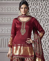 Maroon Gajji Silk Palazzo Suit, Designer Wedding Wear For Women