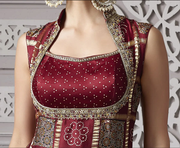 indo fusion ethnic wear women maroon suit