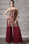 maroon palazzo suit with printed designer top