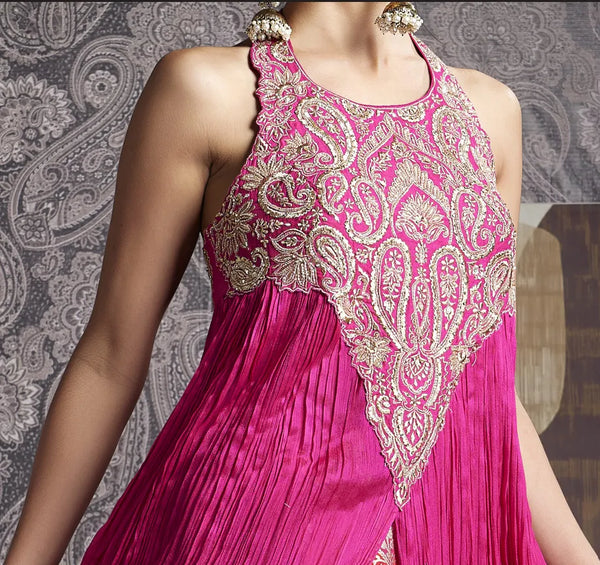 halter neck palazzo suit with embroidery work
