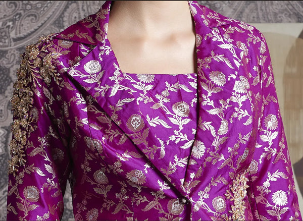 indo fusion jacket suit with zardosi work