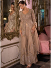 Full front view of Ivory Gold embroidered net palazzo suit with matching dupatta