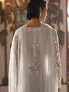 Three-quarter view of Ivory Silver V-neck kurta, flared palazzo and net dupatta