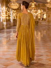 Back view of Turmeric Yellow Anarkali with embroidered bodice and long flared skirt