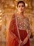 Front view of Rust Orange embroidered Anarkali suit for a New York wedding guest