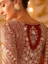 Floral embellished bodice and sheer dupatta on Rust Orange Anarkali for a London sangeet