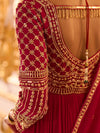 Back neckline and embroidered full sleeve of Rani Pink Anarkali for a Leicester wedding