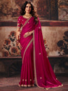 Hot Rani Pink Fendy Satin Designer Saree highlighting an exquisite scalloped border for wedding wear | BharatPlaza