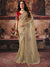 Beige Golden Pure Organza Designer Saree featuring a contrast red satin blouse for wedding & festive wear | BharatPlaza