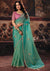 Sea Green Premium Organza Designer Saree showcasing a contrasting pink blouse for wedding & festive wear | BharatPlaza