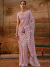 Blush Pink Premium Net Designer Saree showcasing exquisite zarkan and zircon stone work for wedding wear | BharatPlaza
