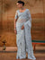 Silver Grey Premium Net Designer Saree showcasing exquisite zarkan and zircon stone work for wedding wear | BharatPlaza