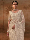 Champagne Beige Premium Net Designer Saree featuring a matching heavy embroidered blouse for luxury wedding wear | BharatPlaza