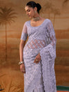 Lavender Premium Net Designer Saree featuring a matching heavy embroidered blouse for luxury wedding wear | BharatPlaza