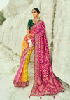 Rani-Yellow-Pink Bridal Bandhej Saree with a Heavy Handmade Edge