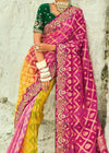 Rani-Yellow-Pink Bridal Bandhej Saree with a Heavy Handmade Edge