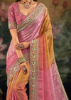Premium Pink Peach Embroidered Saree for Udaipur Weddings