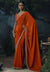Rust Orange Tissue Silk Organza Designer Saree showcasing a stunning scallop border for luxury wedding wear | BharatPlaza