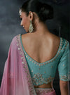 Pastel Ombre Tissue Silk Organza Designer Saree highlighting exquisite back blouse embroidery for wedding wear | BharatPlaza