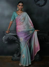 Pastel Ombre Tissue Silk Organza Designer Saree displaying intricate sequence and stone work for luxury parties | BharatPlaza