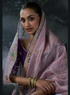 Lavender Tissue Silk Organza Designer Saree featuring a beautiful head drape look for HNI bridal wear | BharatPlaza