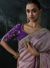 Lavender Tissue Silk Organza Designer Saree highlighting exquisite purple blouse embroidery for parties | BharatPlaza