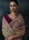 Mauve Olive Ombre Tissue Silk Designer Saree featuring a beautiful fancy border for luxury festive wear | BharatPlaza