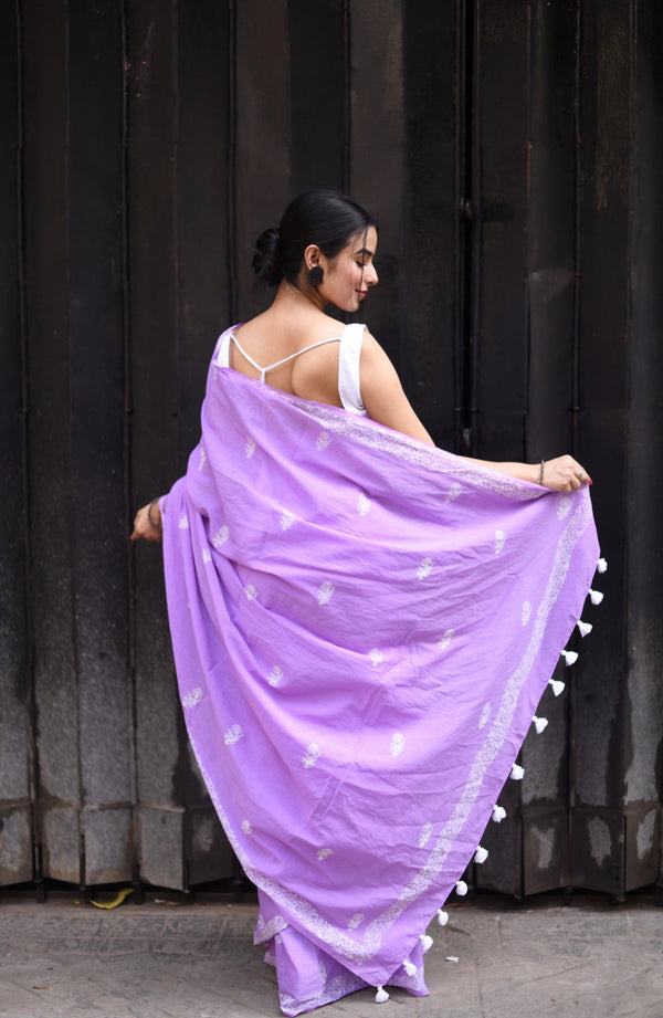 Ready to wear lavender saree with pocket easy drape saree for women stylish casual outfit BharatPlaza