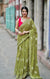 Olive Green Mulmul Cotton Ready Saree with Printed Wear