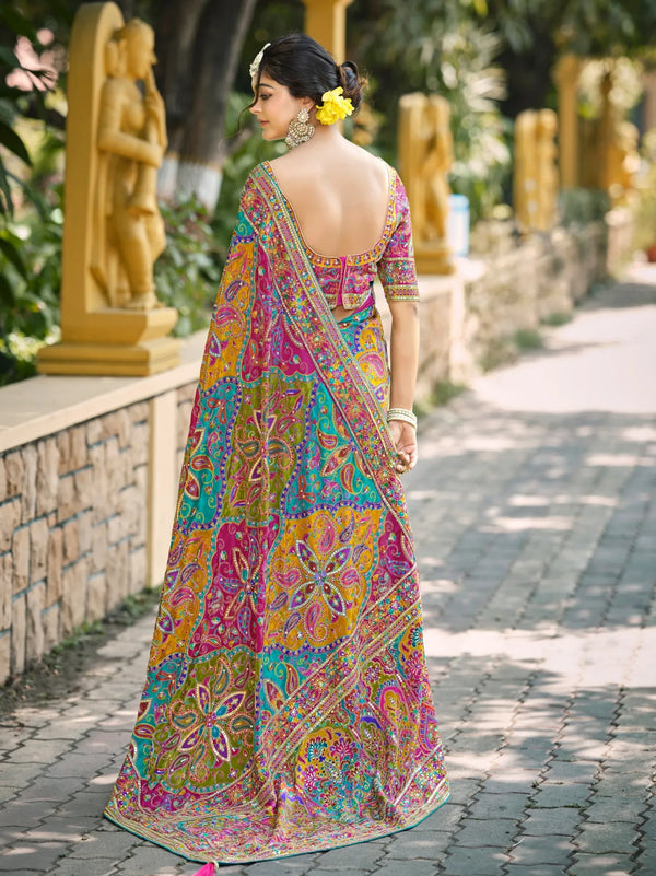Vibrant traditional saree with stitched blouse India fashion