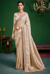 Champagne Gold Premium Tissue Designer Saree featuring elegant weaving details for wedding & festive wear | BharatPlaza