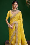 Mustard Yellow Premium Tissue Designer Saree showcasing elegant shimmering fabric for wedding celebrations | BharatPlaza