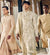 Cream Lakhnavi Sherwani with golden embroidery for groom