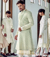 Mint Green Lakhnavi Sherwani with beads embroidery front view