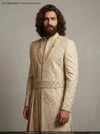 beige silk sherwani for indian groom with zari resham embroidery in Sydney bharatplaza