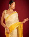ellow–white ombre shaded georgette saree with mirror work embroidery