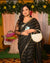 Black faux georgette sequins saree with border piping