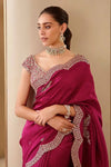 Maroon Vichitra Silk Saree Scallop Border