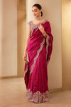 Maroon Vichitra Silk Saree Detailed Embroidery