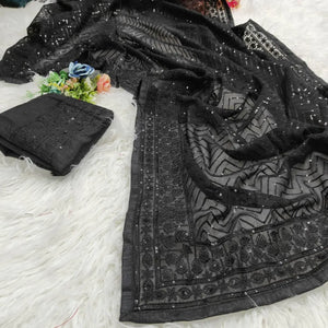 Black Georgette Saree with Sequins & Embroidery for Party & Cocktail