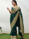 Emerald green georgette saree with butta embroidery & zari lace border