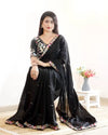 Black chiffon saree with embroidery border and sequin work