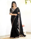 Premium chiffon saree in black with embroidery blouse