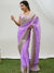  Model wearing lavender faux georgette saree with zari border embroidery