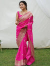 Rani Pink faux georgette saree with zari embroidery lace border