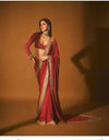 Bollywood Red faux georgette saree with sequins embroidery and designer border