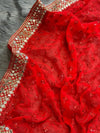 Red embroidered sequin saree with gold border for weddings