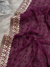 Red Bollywood saree fabric with sequins and thread embroidery work